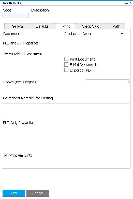 SAP Business One user default settings: