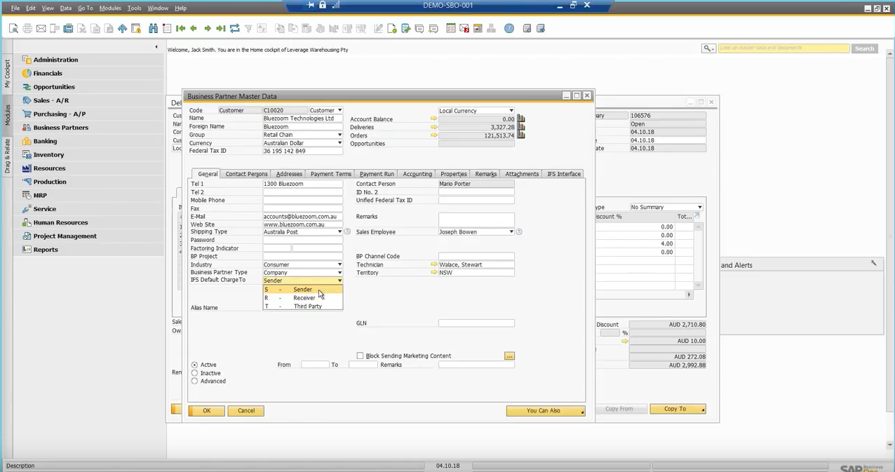 General IFS to SAP Business One Fields