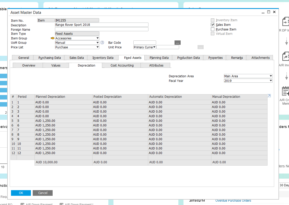 Depreciation schedule in SAP Business One Fixed Assets