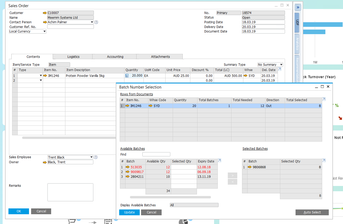 Batch and lot traceability view in SAP Business One