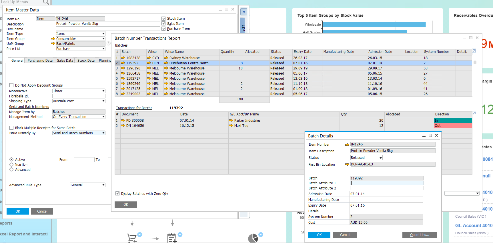 Batch traceability in SAP Business ONe - interface view