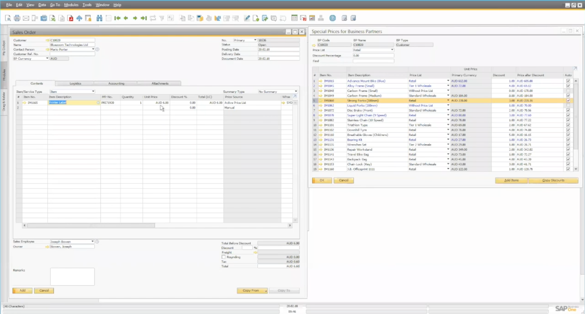 Item pricing and blanket agreements in SAP Business One