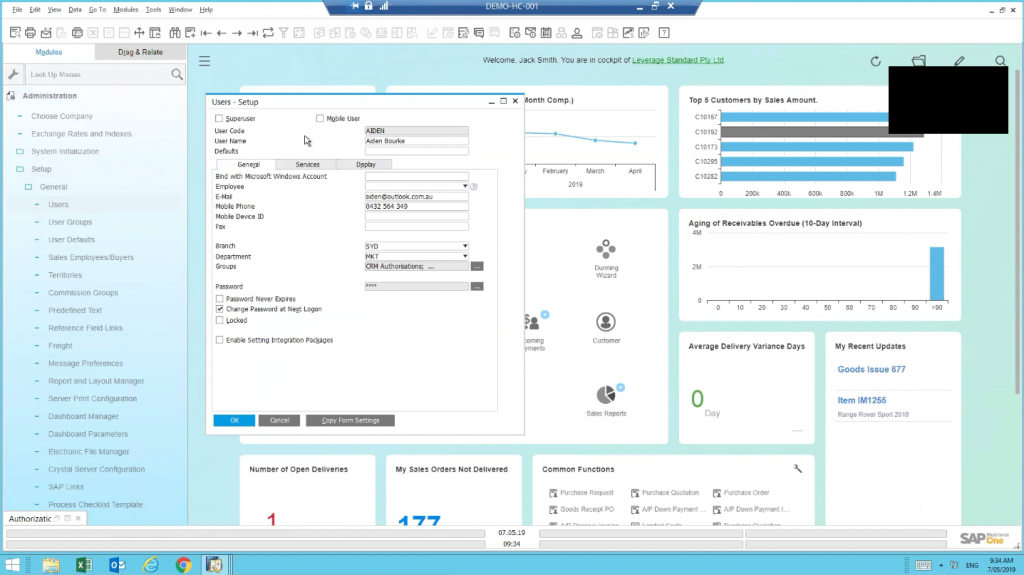 How to setup a new user in SAP Business One