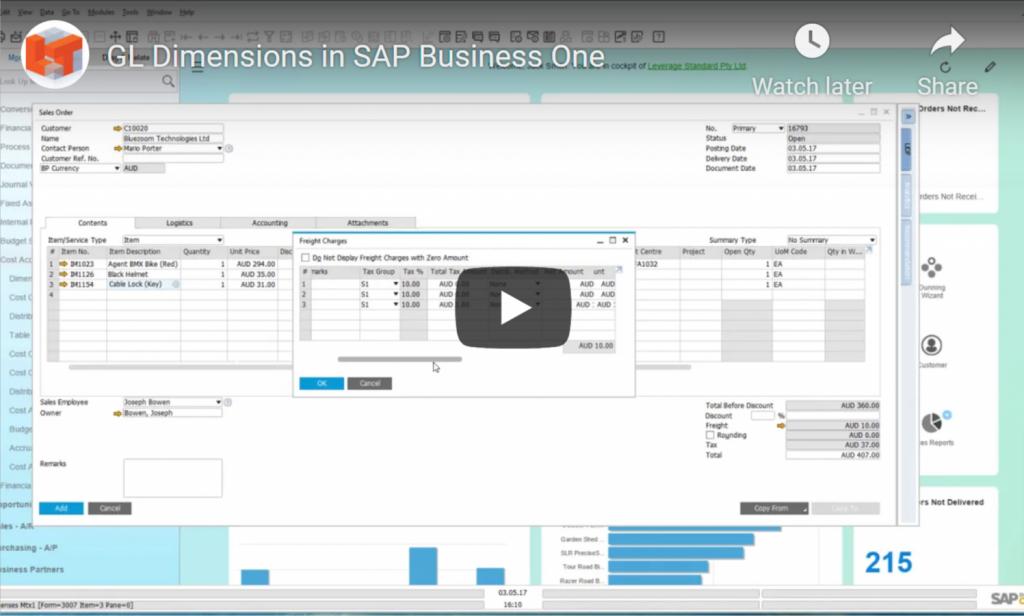 GL Dimensions in SAP Business One