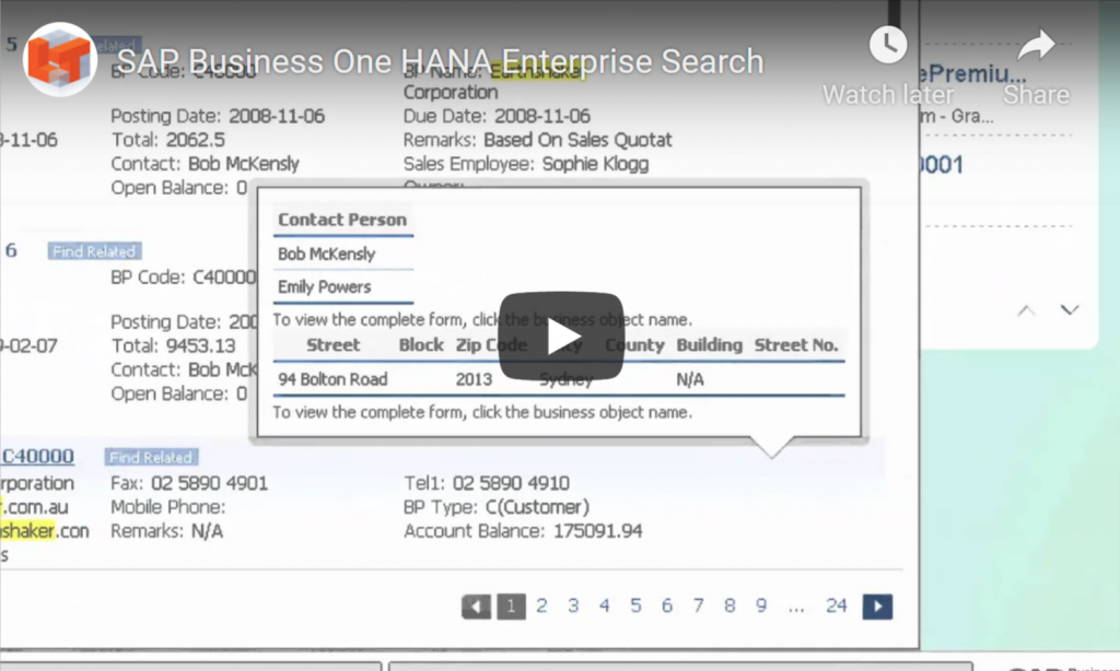 SAP Business One HANA Enterprise Search