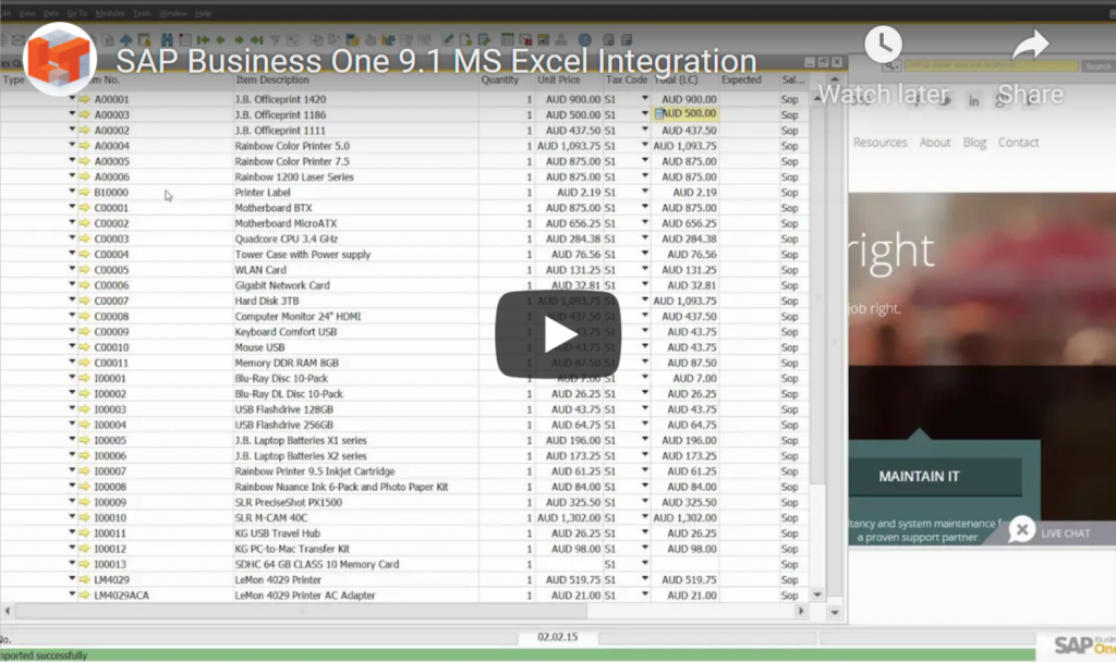 SAP Business One MS Excel Integration