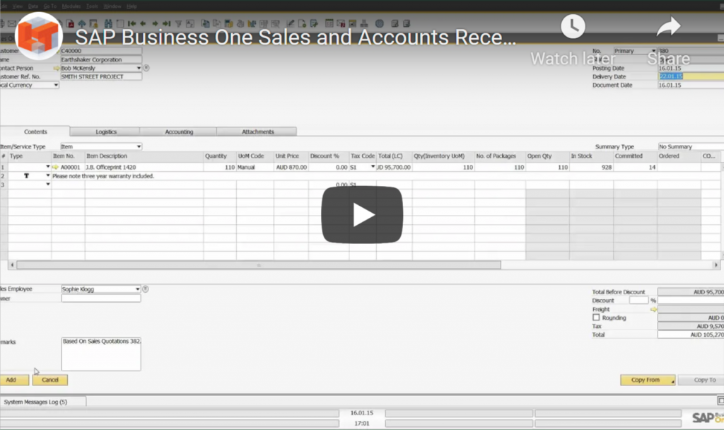 SAP Business One Sales and Accounts Receivable