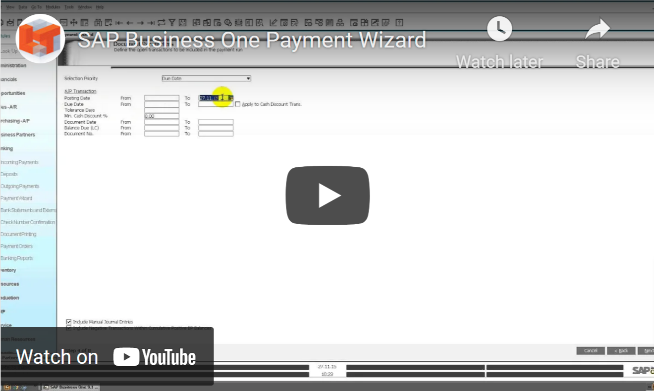 SAP B1 Payment wizard – accounts payable